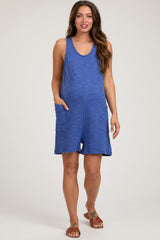 Blue Oversized Knit Maternity Romper