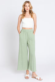 Sage Linen Frayed Hem Crop Pants