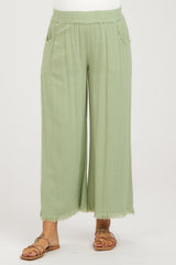 Sage Linen Frayed Hem Crop Maternity Pants