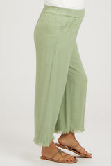 Sage Linen Frayed Hem Crop Maternity Pants