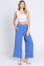 Periwinkle Linen Frayed Hem Crop Pants