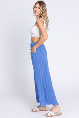 Periwinkle Linen Frayed Hem Crop Pants