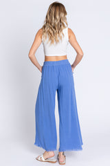 Periwinkle Linen Frayed Hem Crop Pants