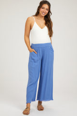 Periwinkle Linen Frayed Hem Crop Maternity Pants