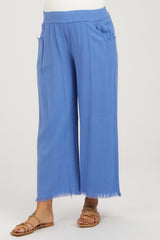 Periwinkle Linen Frayed Hem Crop Maternity Pants