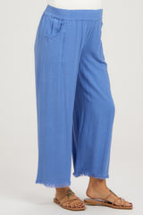 Periwinkle Linen Frayed Hem Crop Maternity Pants