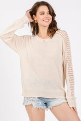 Cream Crochet Detail Sleeve Knit Top