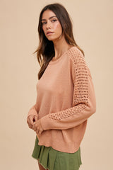 Peach Crochet Detail Sleeve Knit Top