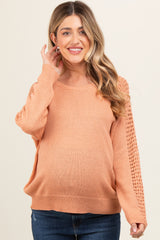 Peach Crochet Detail Sleeve Knit Maternity Top