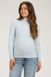 Light Blue Soft Turtle Neck Maternity Top