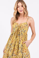 Lime Floral Sleeveless Front Cinched Midi Dress