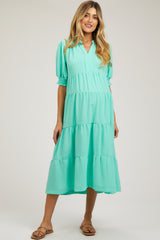 Emerald Short Sleeve Tiered Maternity Midi Dress