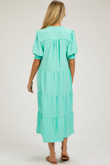 Emerald Short Sleeve Tiered Maternity Midi Dress