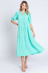 Emerald Short Sleeve Tiered Maternity Midi Dress