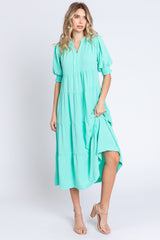 Emerald Short Sleeve Tiered Midi Dress