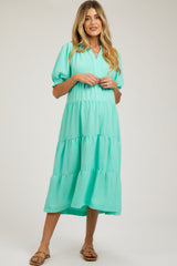 Emerald Short Sleeve Tiered Maternity Midi Dress