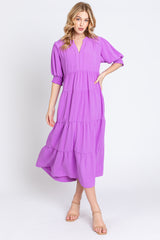 Lavender Short Sleeve Tiered Maternity Midi Dress