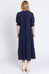 Navy Short Sleeve Tiered Midi Dress