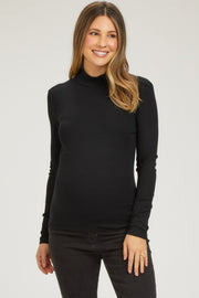 Black Soft Turtle Neck Maternity Top