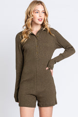 Olive Rib Knit Collared Maternity Romper