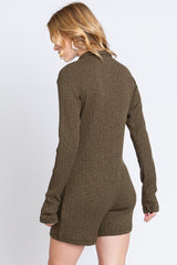 Olive Rib Knit Collared Romper