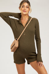 Olive Rib Knit Collared Maternity Romper