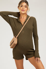 Olive Rib Knit Collared Maternity Romper