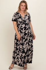 Black Floral V-Neck Maternity Plus Maxi Dress