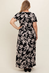 Black Floral V-Neck Maternity Plus Maxi Dress