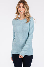 Light Blue Ribbed Long Sleeve Top