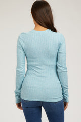 Light Blue Ribbed Long Sleeve Maternity Top