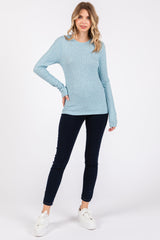 Light Blue Ribbed Long Sleeve Top