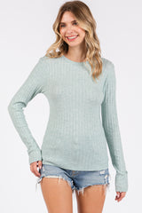 Mint Ribbed Long Sleeve Maternity Top