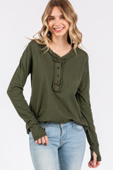 Olive Long Sleeve Exposed Seam Maternity Top