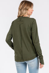 Olive Long Sleeve Exposed Seam Top