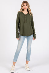 Olive Long Sleeve Exposed Seam Top