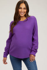 Purple Knit Pullover Maternity Sweater