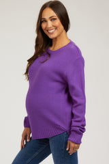 Purple Knit Pullover Maternity Sweater