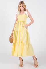 Yellow Sleeveless Tiered Colorblock Strap Maxi Dress