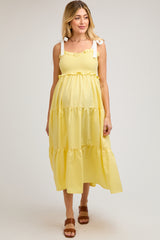 Yellow Sleeveless Tiered Colorblock Strap Maternity Maxi Dress