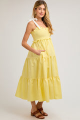 Yellow Sleeveless Tiered Colorblock Strap Maternity Maxi Dress