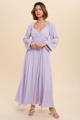 Lavender Lace Accent Long Sleeve Maternity Maxi Dress