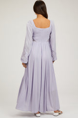 Lavender Lace Accent Long Sleeve Maternity Maxi Dress