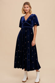 Midnight All Over Floral Embroidered Velvet Maxi Dress