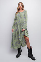 Mint Floral Printed Gauze Maxi Dress