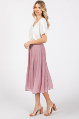 Mauve Swiss Dot Pleated Midi Skirt