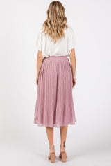 Mauve Swiss Dot Pleated Midi Skirt