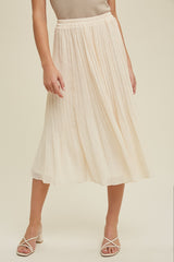 Cream Swiss Dot Pleated Midi Skirt