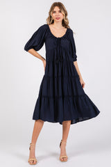 Navy Tiered Midi Dress