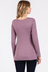 Mauve V-Neck Long Sleeve Top